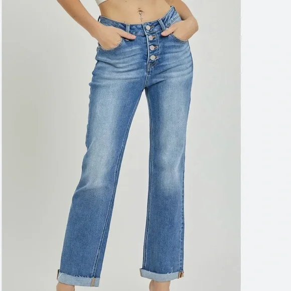 RISEN High Rise Button Fly Ankle Straight Leg. Size 5 /27” - Picture 2 of 16